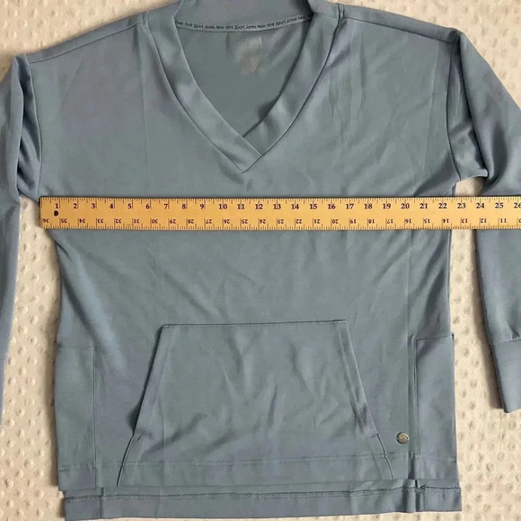 Jones New York Blue V Neck Front Pocket Athletic Long Sleeve Sweatshirt Large - Picture 2 of 6